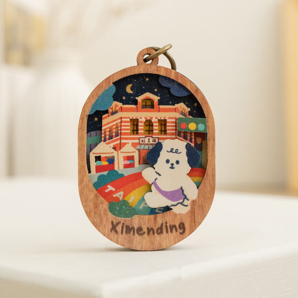 遊木時光 WOOD TIME 台湾ミニ風景 木製ミニ鏡 台北西門町｜台灣微風景木製小物鏡 繽紛紅樓