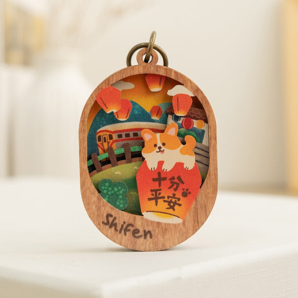 遊木時光 WOOD TIME 台湾ミニ風景 木製ミニ鏡 十分天燈（ランタン）｜台灣微風景木製小物鏡 幸福天燈