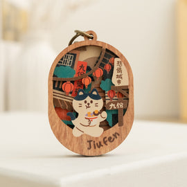 遊木時光 WOOD TIME 台湾ミニ風景 木製ミニ鏡 九份｜台灣微風景木製小物鏡 九份山城