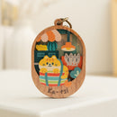 遊木時光 WOOD TIME 台湾ミニ風景 木製ミニ鏡 台湾漁師網バッグ｜台灣微風景木製小物鏡 喵喵茄芷袋