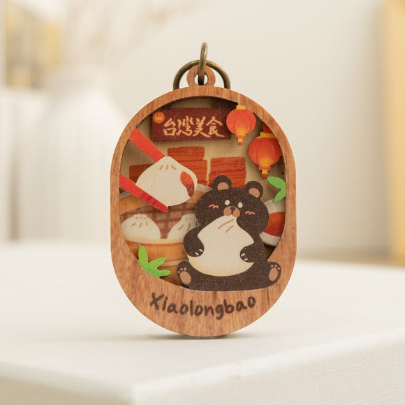 遊木時光 WOOD TIME 台湾ミニ風景 木製ミニ鏡 台湾小籠包｜台灣微風景木製小物鏡 台灣小籠包