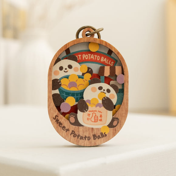 遊木時光 WOOD TIME 台湾ミニ風景 木製ミニ鏡 さつまいもボール｜台灣微風景木製小物鏡 熊熊地瓜球