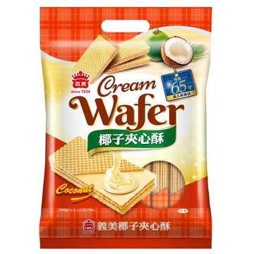 義美 ウエハース ココナッツ味｜義美夾心酥 椰子 400g｜16枚入（個包装）