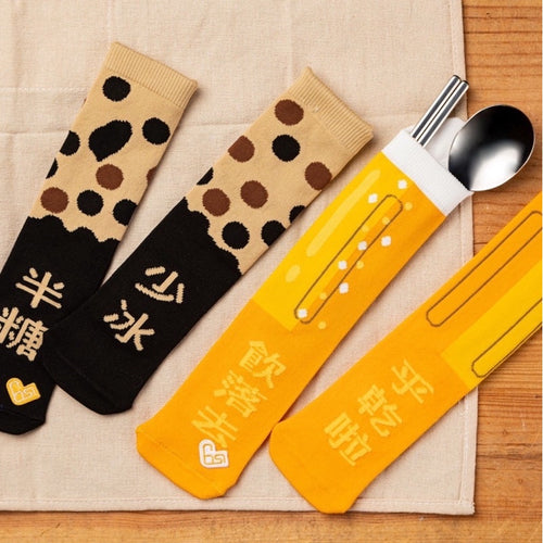 Cosi 台湾 タピオカ柄 台湾製 携帯用食器収納袋｜臺灣飲品系列 珍珠奶茶 環保餐具套