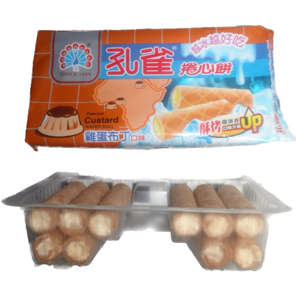 孔雀 ワッフルロール カスタードプリン味｜孔雀捲心餅 雞蛋布丁口味｜3パック入 63gx3
