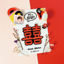 台湾漢字 囍（喜び） Hi ニーハオ ワッペン ステッカー｜Hi你好 囍 刺繡貼紙