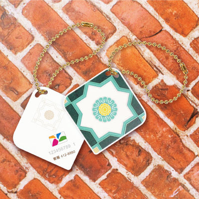 台湾マジョリカタイル柄 キーホルダー型 台湾交通系ICカード 富貴花鞠（フーグイーファジュ）｜台灣花磚造型悠遊卡