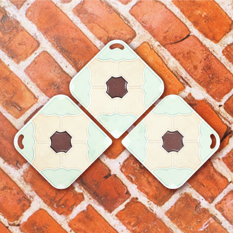 台湾マジョリカタイル柄 キーホルダー型 台湾交通系ICカード 碧翠庭前（ビーツィティンチェン）｜台灣花磚造型悠遊卡