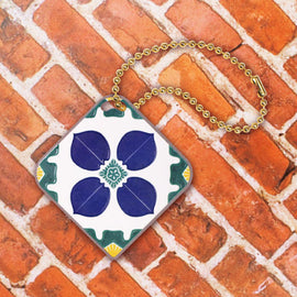 台湾マジョリカタイル柄 キーホルダー型 台湾交通系ICカード 煙雨青天（イェンユーチンテェン）｜台灣花磚造型悠遊卡