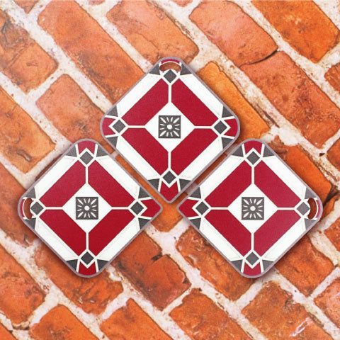 台湾マジョリカタイル柄 キーホルダー型 台湾交通系ICカード 紅樓夢醒（ホンローモンシン）｜台灣花磚造型悠遊卡