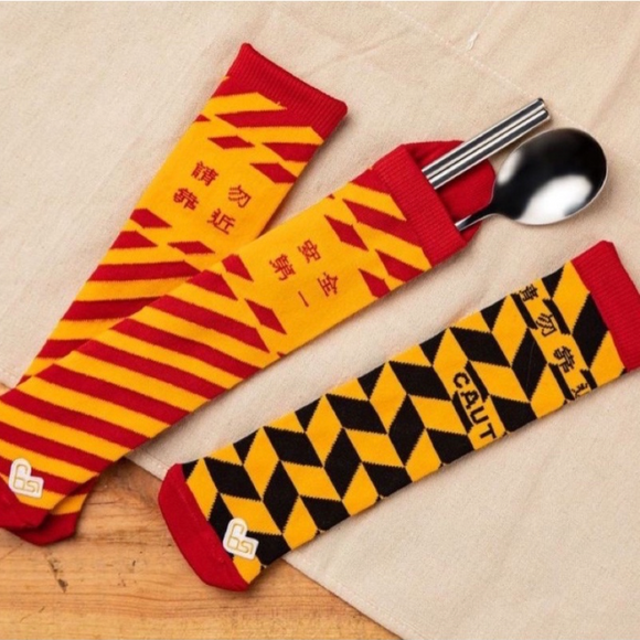 Cosi 台湾 施工現場用 バリケードテープ柄 オレンジ 台湾製 携帯用食器収納袋｜臺灣色彩系列 施工帶（橘紅） 環保餐具套