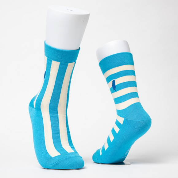 Cosi 台湾 施工現場用 青いストライプ帆布柄 ソックス（男女兼用）台湾製 靴下｜臺灣色彩系列 藍白帆布 無痕中長襪 MIT臺灣製襪子｜サイズ：S・M・L