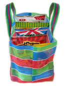 台湾製 漁師網 ナイロンランチバッグ (茄芷袋) 台湾カラー ボーダー｜S／Lサイズ｜茄芷便當袋