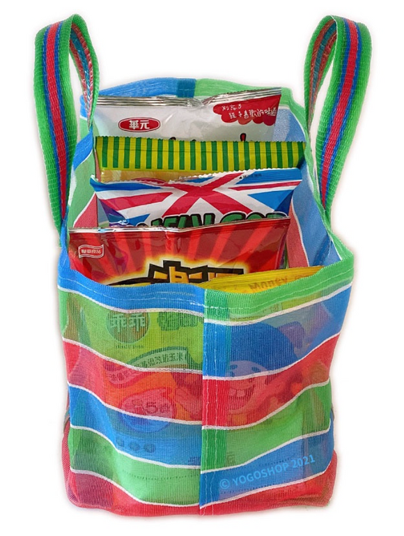 台湾製 漁師網 ナイロンランチバッグ (茄芷袋) 台湾カラー ボーダー｜S／Lサイズ｜茄芷便當袋