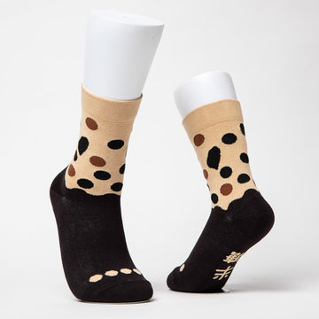 Cosi 台湾 タピオカ柄 ソックス（男女兼用）台湾製 靴下｜臺灣飲品系列 珍珠奶茶 無痕中長襪 MIT臺灣製襪子｜サイズ：S・M・L