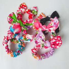 Hakka Rainy 客家花布 リボン付きシュシュ｜兔耳朵大腸髮圈｜台湾花布 - 0