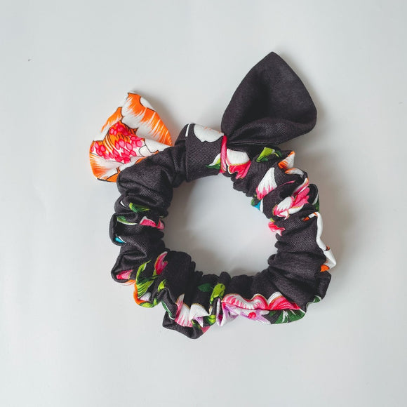 Hakka Rainy 客家花布 リボン付きシュシュ｜兔耳朵大腸髮圈｜台湾花布