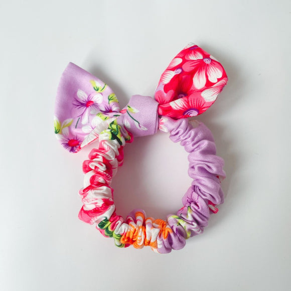 Hakka Rainy 客家花布 リボン付きシュシュ｜兔耳朵大腸髮圈｜台湾花布