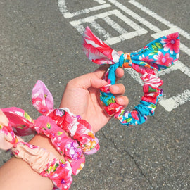 Hakka Rainy 客家花布 リボン付きシュシュ｜兔耳朵大腸髮圈｜台湾花布