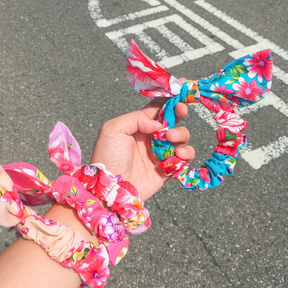 Hakka Rainy 客家花布 リボン付きシュシュ｜兔耳朵大腸髮圈｜台湾花布