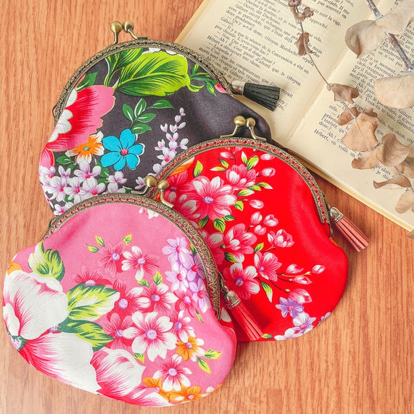 Hakka Rainy 客家花布 がま口ポーチ｜古銅金口金包｜台湾花布