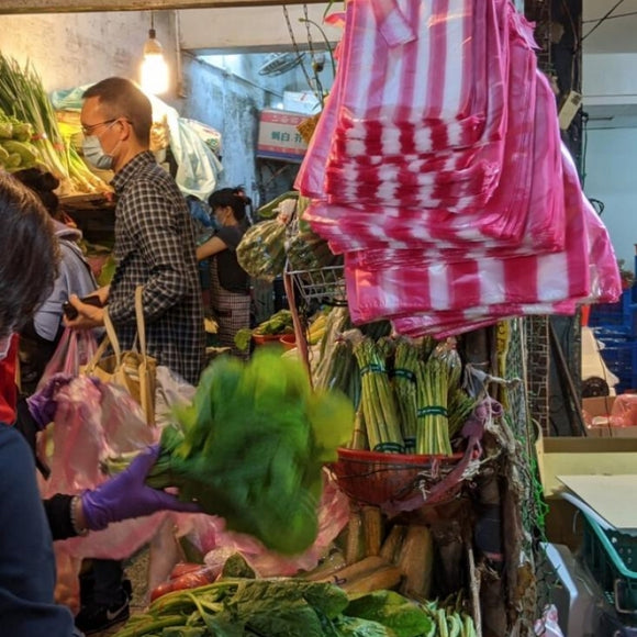 台湾 紅白ストライプレジ袋（サイズ：半斤／1斤／10斤）  10枚入 シマシマ ビニール袋｜紅白條紋背心袋 （半斤／1斤／10斤） 10個入