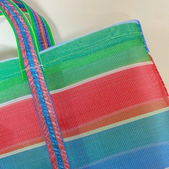 台湾製 漁師網 ナイロンバッグ (茄芷袋) 台湾カラー ボーダー｜Mサイズ｜經典款 茄芷袋（橫條）6号