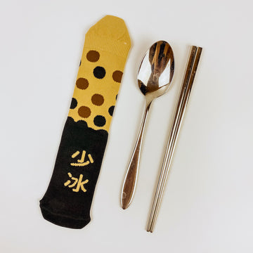 Cosi 台湾 タピオカ柄 台湾製 携帯用食器収納袋｜臺灣飲品系列 珍珠奶茶 環保餐具套