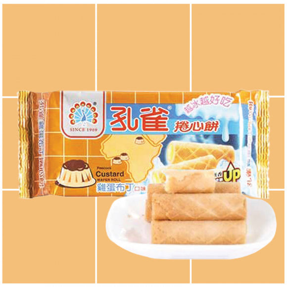 孔雀 ワッフルロール カスタードプリン味｜孔雀捲心餅 雞蛋布丁口味｜3パック入 63gx3