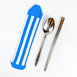 Cosi 台湾 施工現場用 青いストライプ帆布柄 台湾製 携帯用食器収納袋｜臺灣色彩系列 藍白帆布 環保餐具套