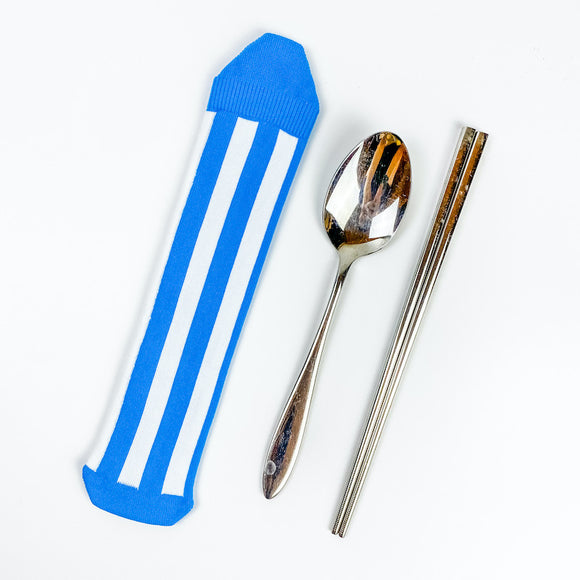 Cosi 台湾 施工現場用 青いストライプ帆布柄 台湾製 携帯用食器収納袋｜臺灣色彩系列 藍白帆布 環保餐具套