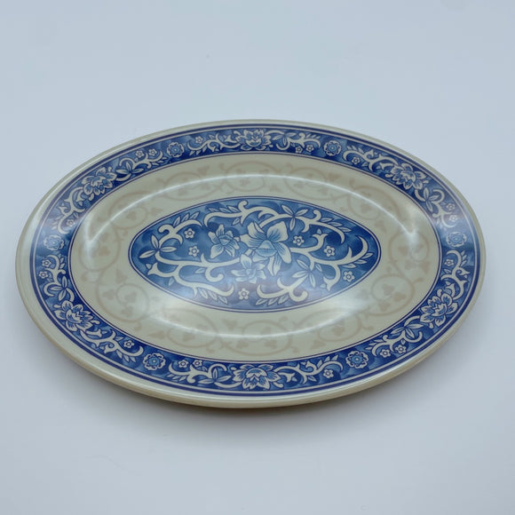 台湾レトロ メラミン製 冷菜用楕円皿 花柄｜台灣路邊攤用 美耐皿腰只盤 藍花紋