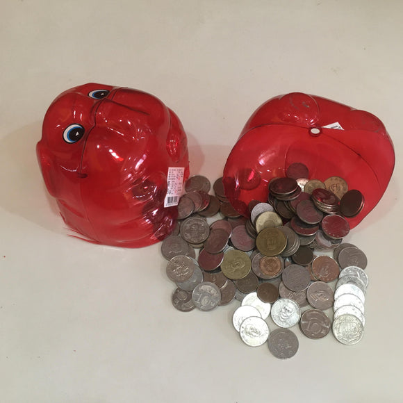 台湾の縁起物 子豚の貯金箱（中）｜カラー：ピンク・ブルー・ゴールド（半透明）｜古早味台灣豬公撲滿 半透明 紅・藍・金黃色