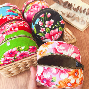 Hakka Rainy 客家花布 ラウンドポーチ（コインケース）｜圓形拉鍊零錢包｜台湾花布