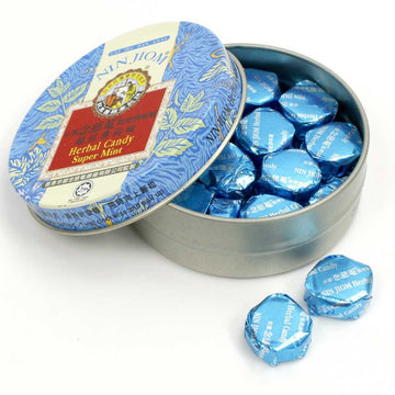 台湾 京都念慈菴 ニンジョム のど飴 ミント味｜枇杷潤喉糖 超涼薄荷｜60g 缶入り