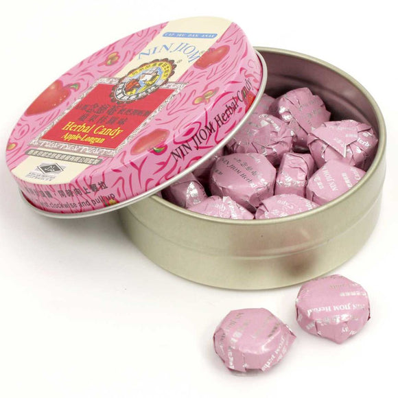 台湾 京都念慈菴 ニンジョム のど飴 リンゴ龍ガン味｜枇杷潤喉糖 蘋果桂圓｜60g 缶入り