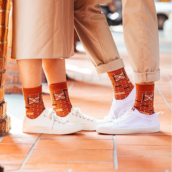 Cosi 台湾 赤レンガ パターン ソックス（男女兼用）台湾製 靴下｜臺灣質地系列 紅磚牆 無痕中長襪 MIT臺灣製襪子｜サイズ：S・M・L