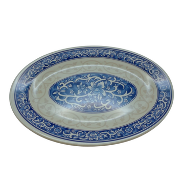 台湾レトロ メラミン製 冷菜用楕円皿 花柄｜台灣路邊攤用 美耐皿腰只盤 藍花紋