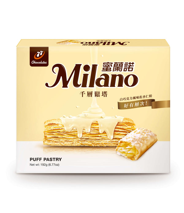 ミラノ サクサクパイ ホワイトチョコレート｜蜜蘭諾 Milano 千層鬆塔 192g｜12枚入（個包装）