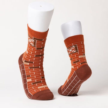 Cosi 台湾 赤レンガ パターン ソックス（男女兼用）台湾製 靴下｜臺灣質地系列 紅磚牆 無痕中長襪 MIT臺灣製襪子｜サイズ：S・M・L