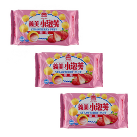 〈3点セット〉義美 ストロベリーパフ｜いちごパイシュー｜義美小泡芙 草莓 57gx3